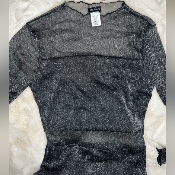 💎 Black & SILVER Sparkly Mesh CutOut Glitter Sparkly LongSleeve Fitted Dress - Picture 2 of 8